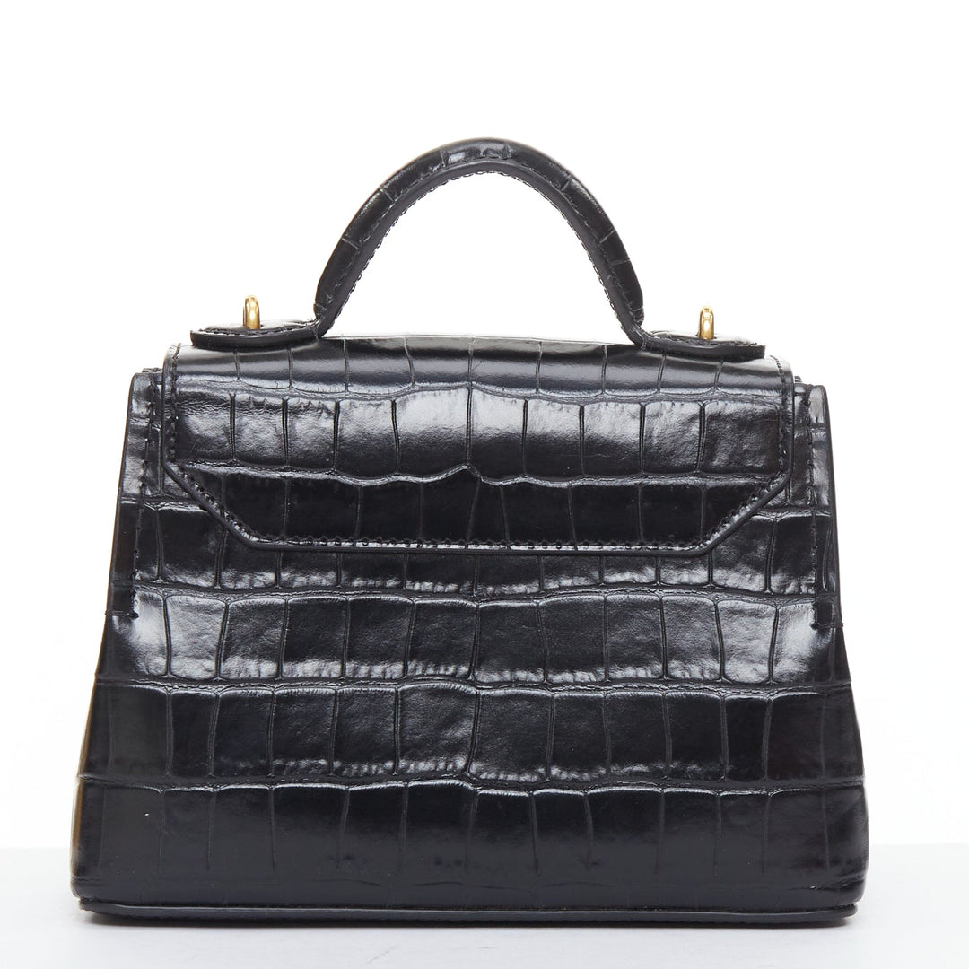 MULBERRY Micro Seaton black embossed cow hide gold turnlock logo crossbody bag