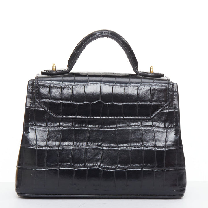 MULBERRY Micro Seaton black embossed cow hide gold turnlock logo crossbody bag