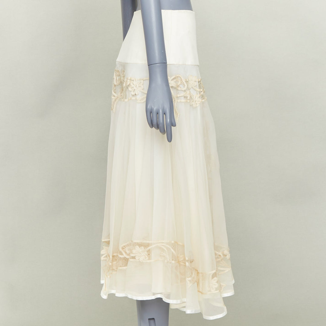 CHRISTIAN DIOR 2006 Vintage Gua blanc casse silk embroidered flare midi