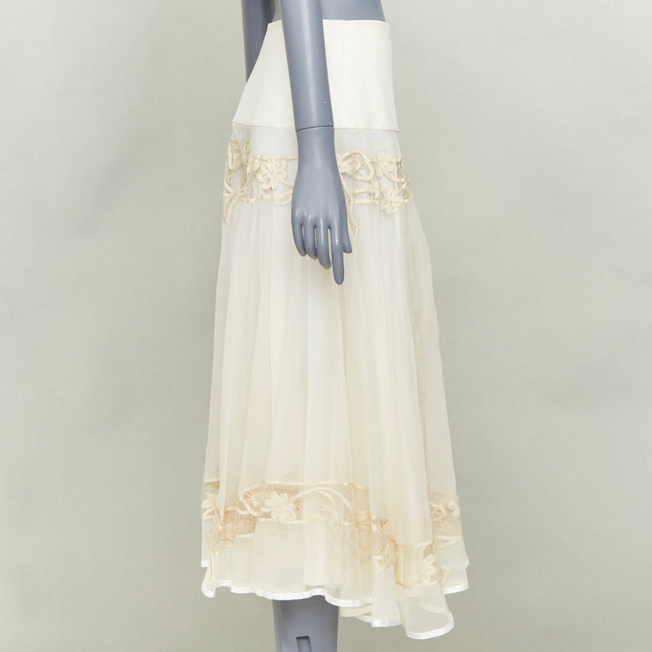 CHRISTIAN DIOR 2006 Vintage Gua blanc casse silk embroidered flare midi