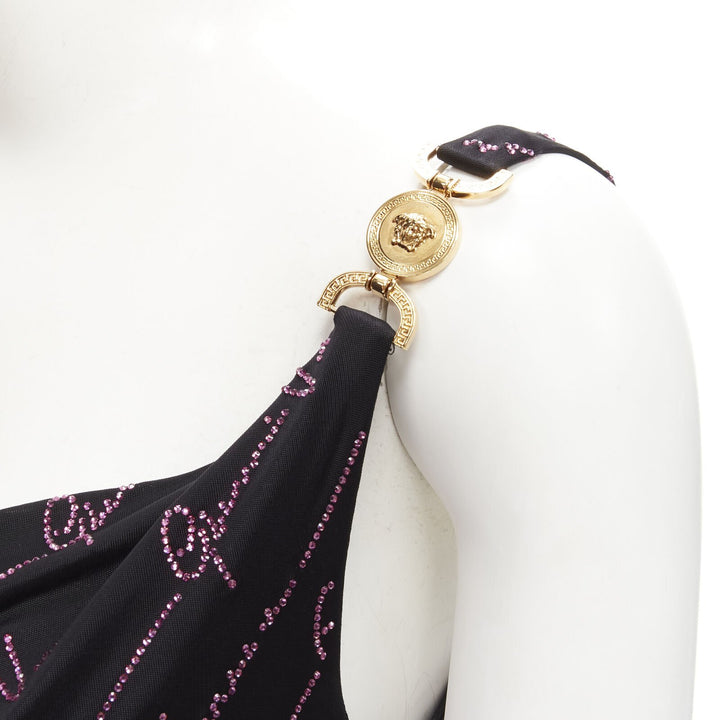 VERSACE Gianni Signature black pink crystal Medusa mini dress IT38 XS