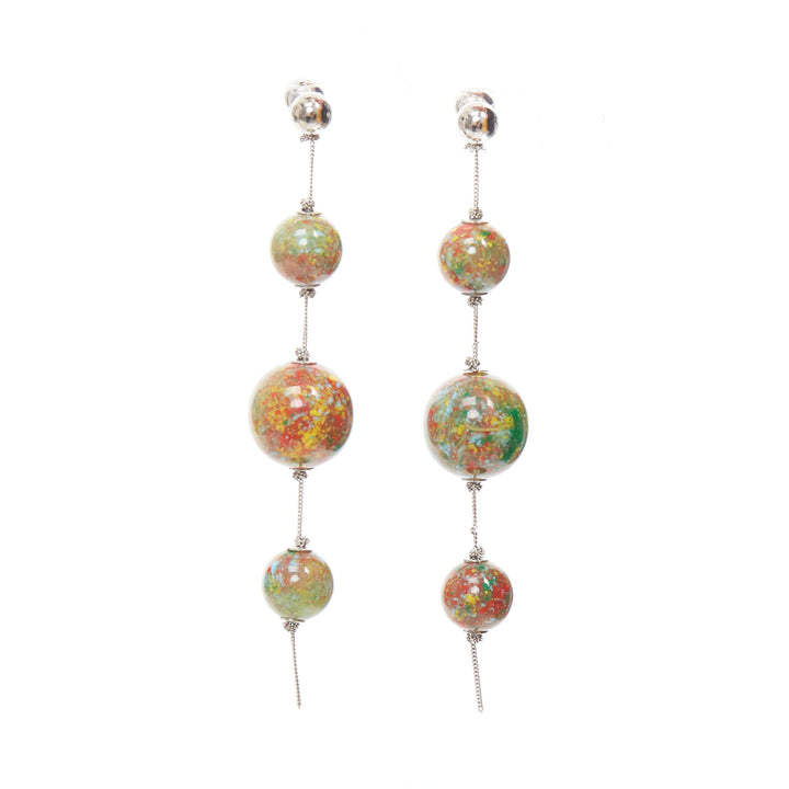 BURBERRY green red marble pearls trio ball drop pin earrings Pair