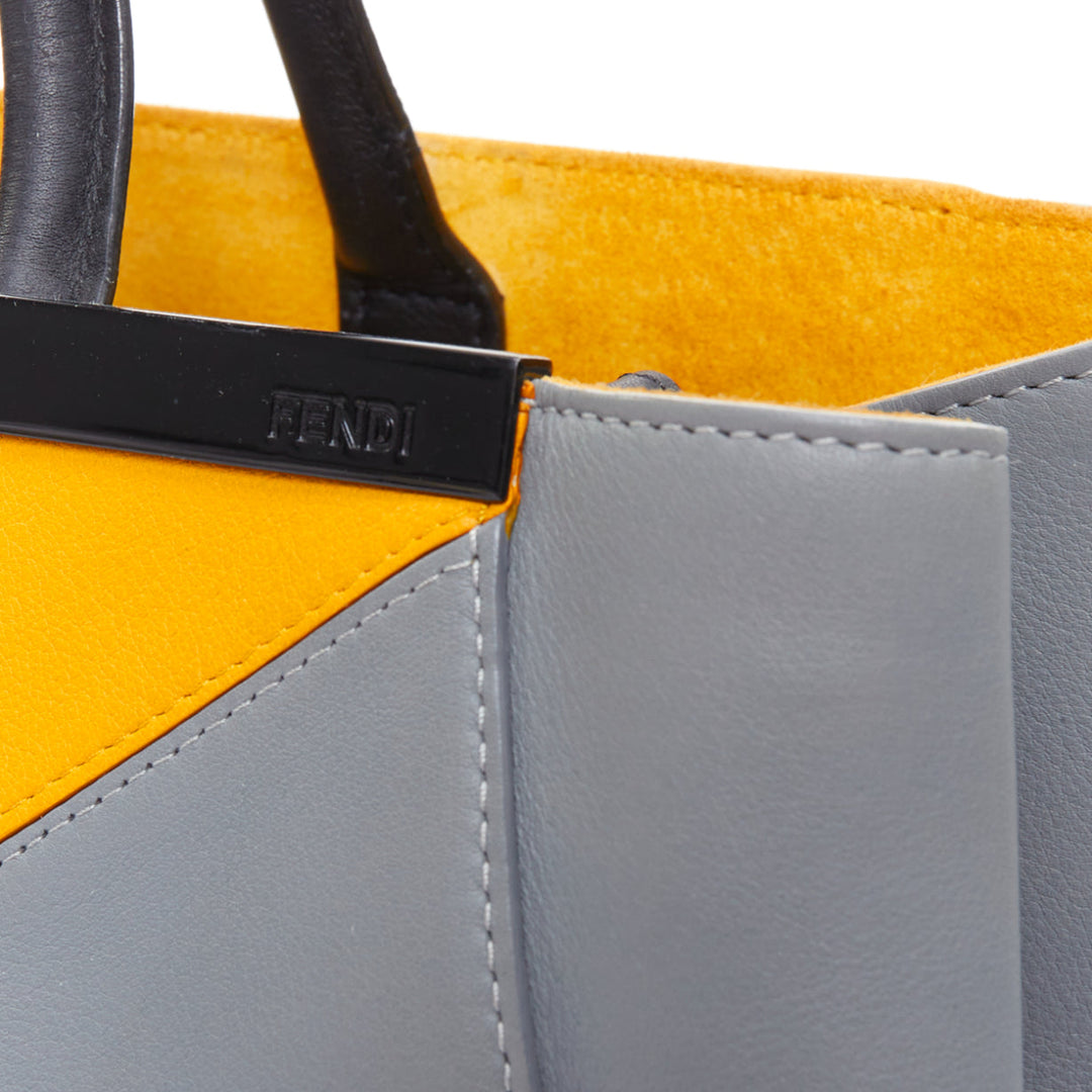 FENDI 2Jours yellow grey black leather tricolor colorblock tote bag