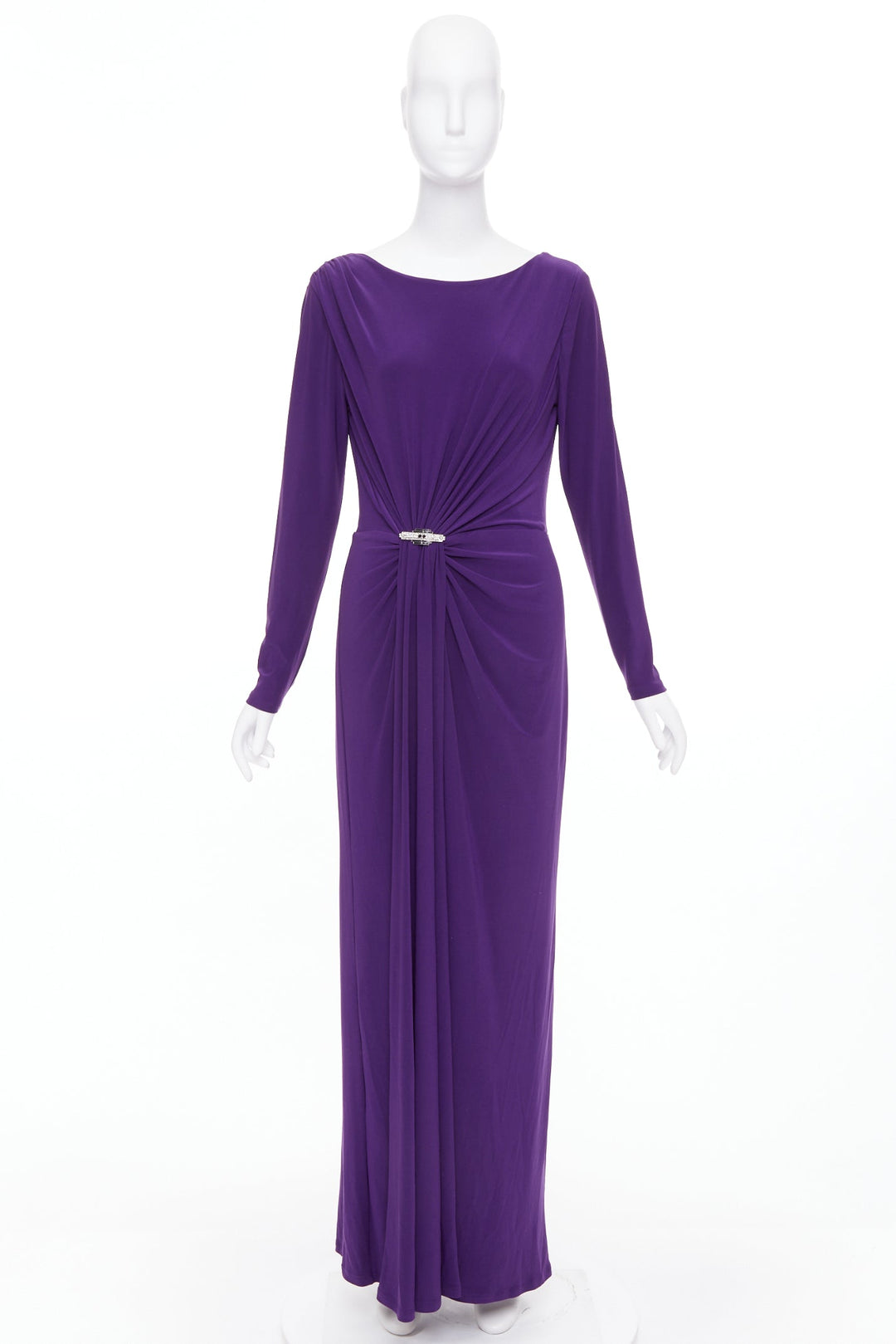 LAUREN RALPH LAUREN purple jersey silver buckle grecian evening gown US12 XXL