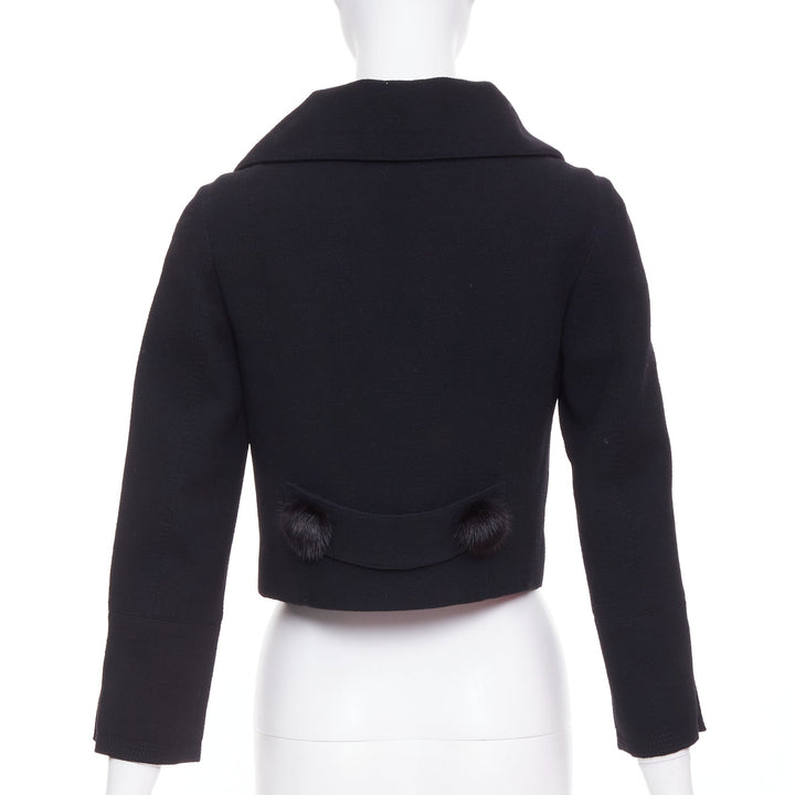LOUIS VUITTON 2007 black wool crepe Mink fur button cropped jacket FR38 M