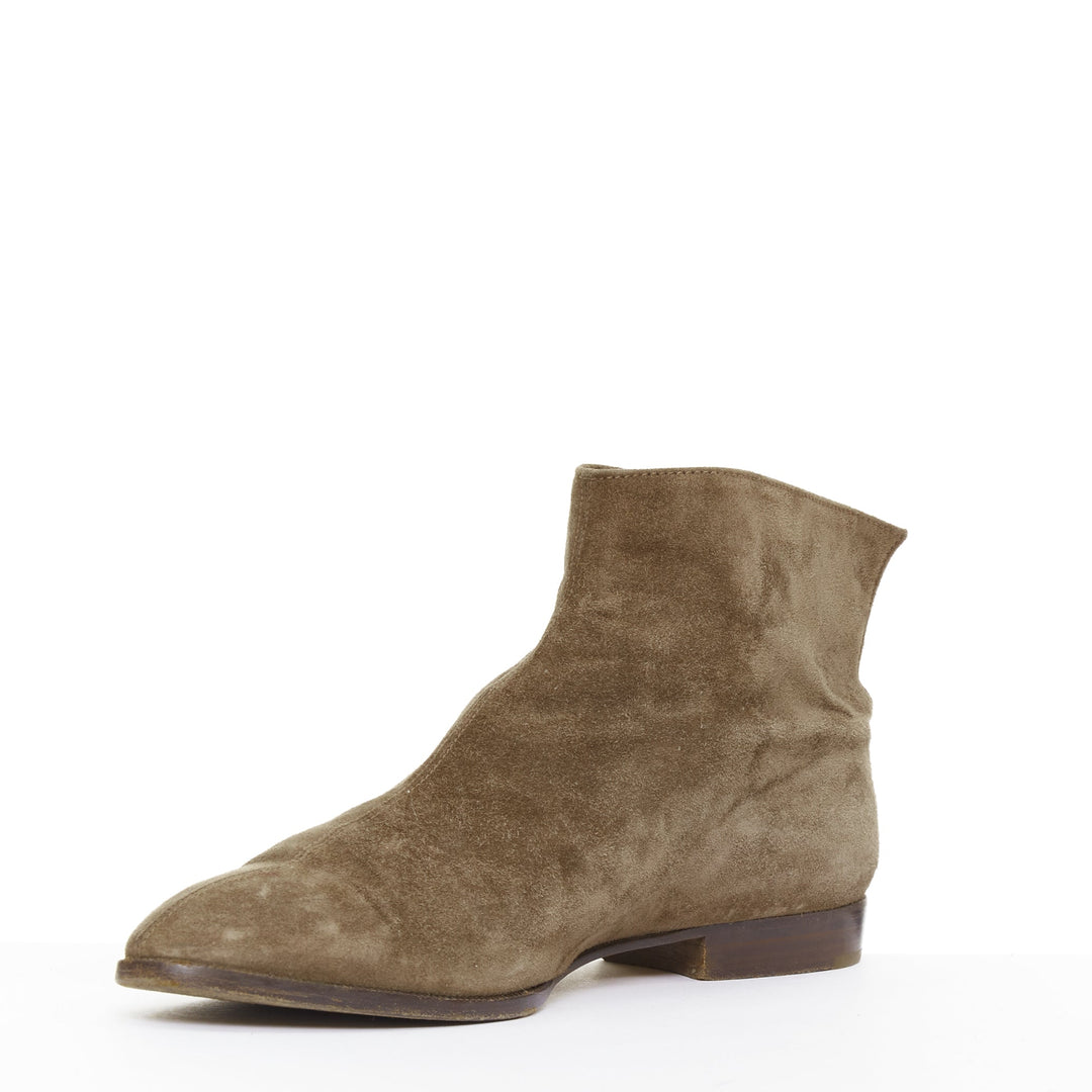 HERMES brown suede gold Kelly toggle hardware point toe ankle boots EU37.5