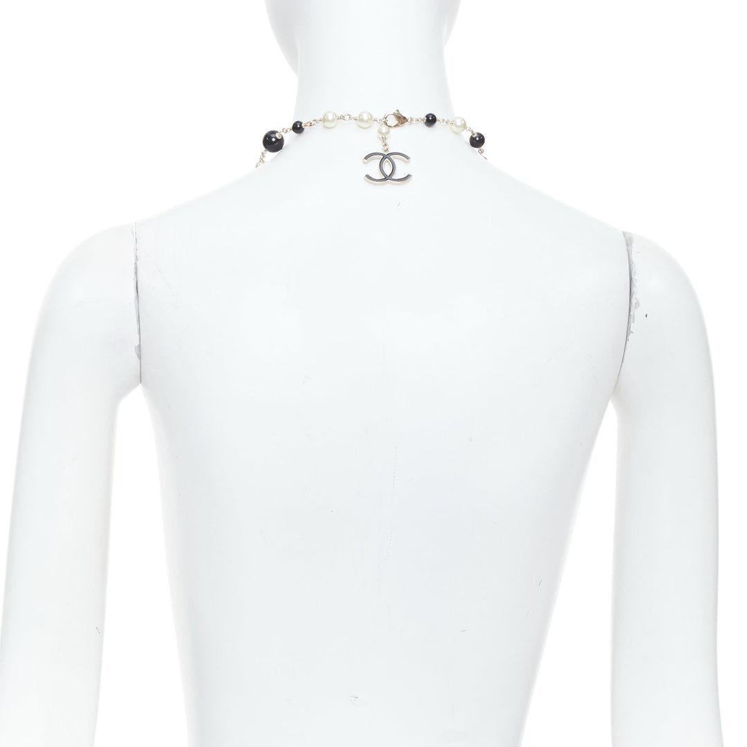 CHANEL 10C Runway CC Logo Faux Pearl Sautoir coco figurine charm necklace