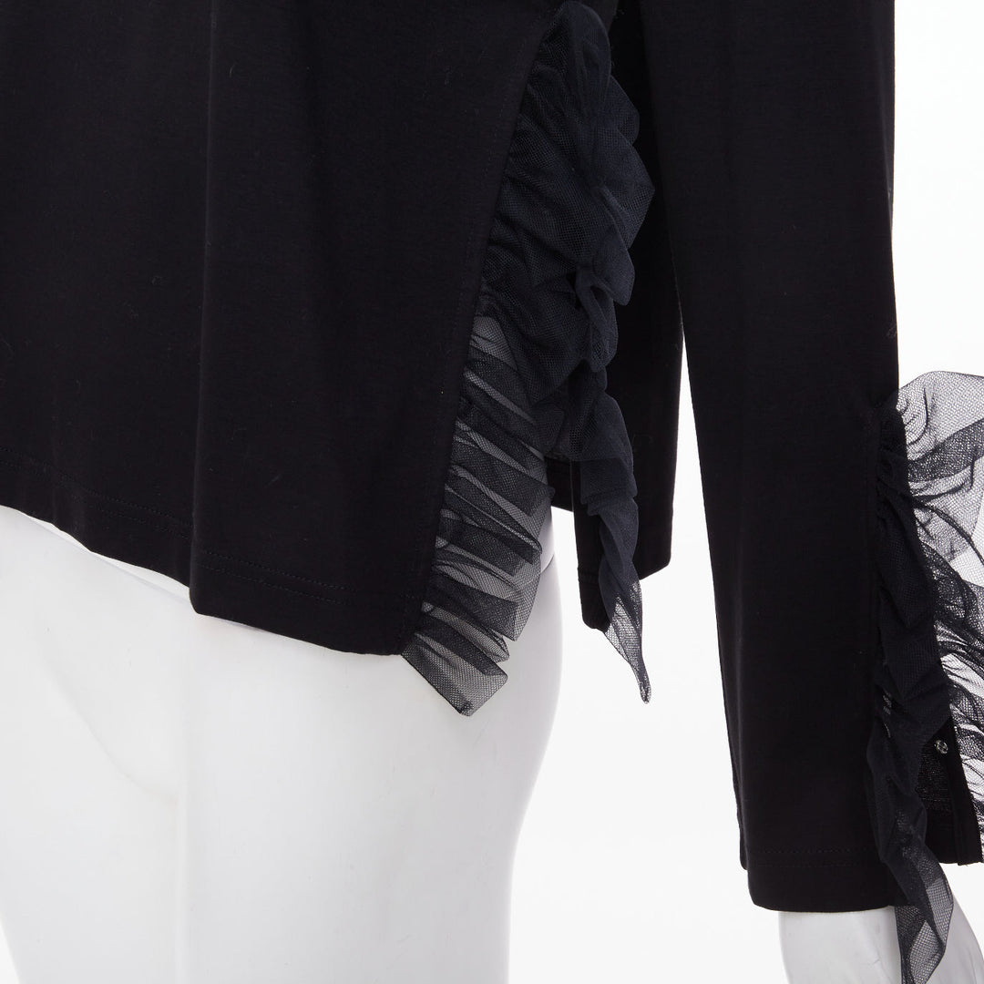 NOIR KEI NINOMIYA 2022 black cotton tulle ruffle trim side cutout blouse shirt M