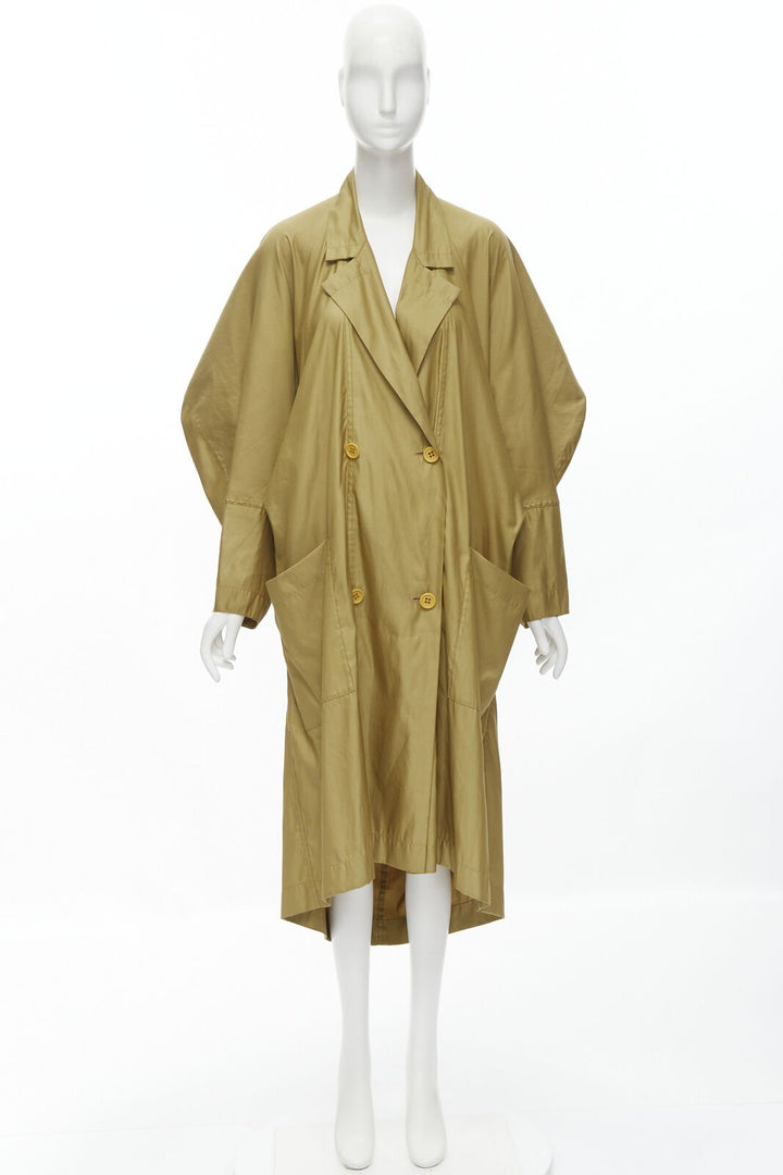 ISSEY MIYAKE 1980's Vintage gold beige parachute draped back trench coat M Rare