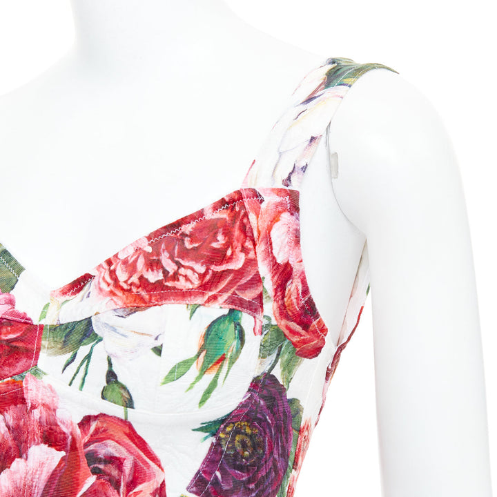 DOLCE GABBANA pink purple white rose print crop bustier top IT36 XS