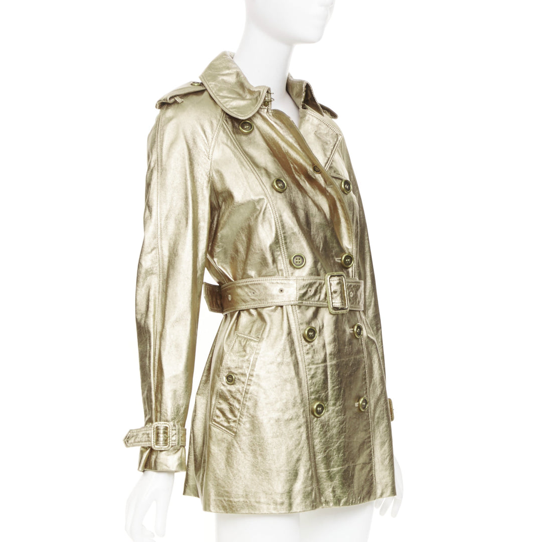 rare BURBERRY 2013 Runway gold lambskin double breasted trench coat IT38 XS