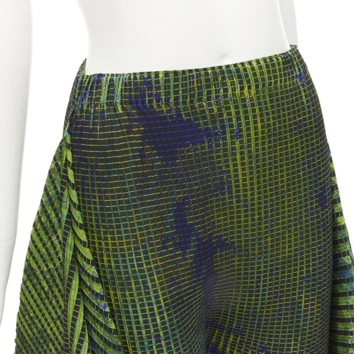 ISSEY MIYAKE green blue abstract print wrap draped culotte shorts S