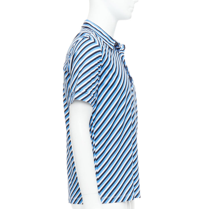 PRADA 2014 blue white black cotton diagonal striped polo shirt L