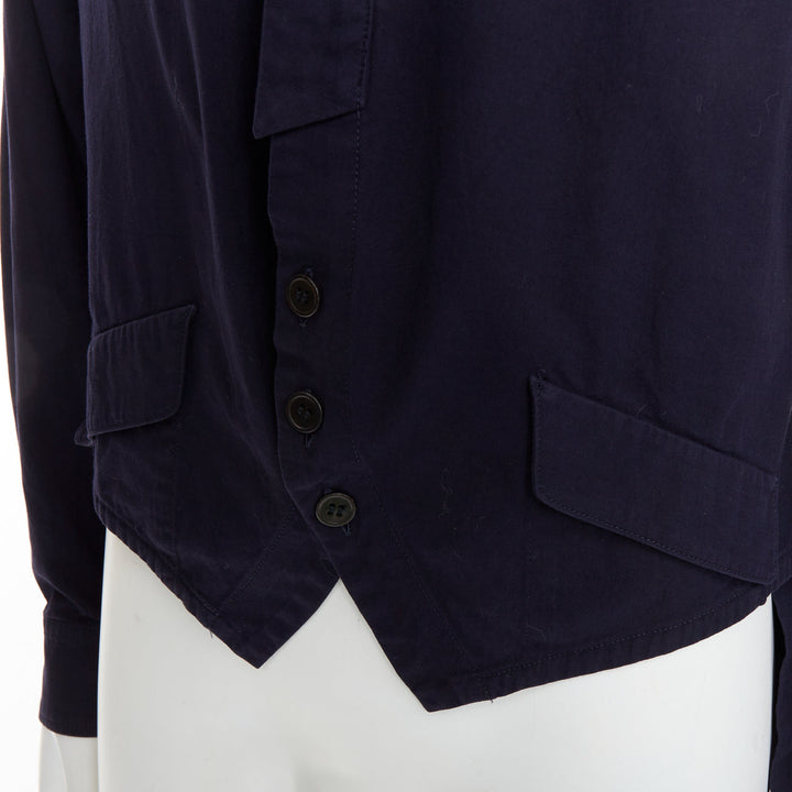 YOHJI YAMAMOTO HOMME navy hi neck cropped front flap pocketed overshirt JP3 L
