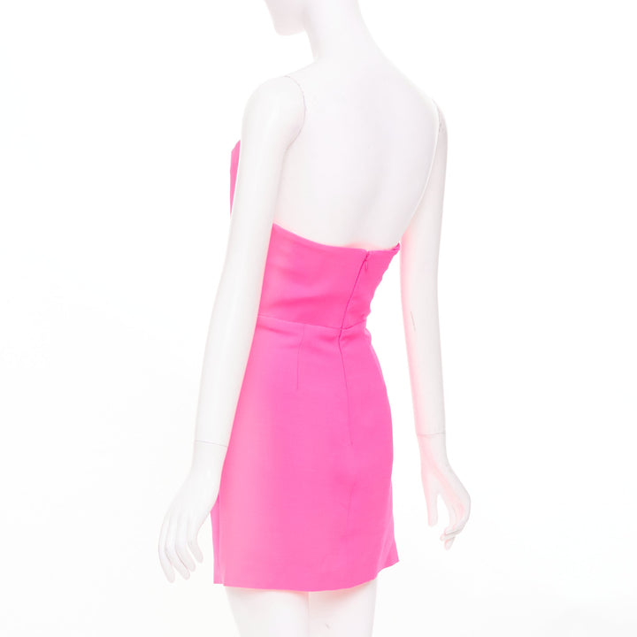 ROLAND MOURET 2023 pink silk wool asymmetric strapless fold cocktail dress UK8 S