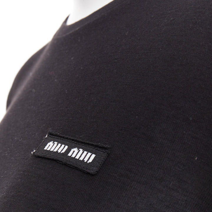 MIU MIU 2022 black white logo tab crew neck long sleeve tshirt dress IT36 XXS