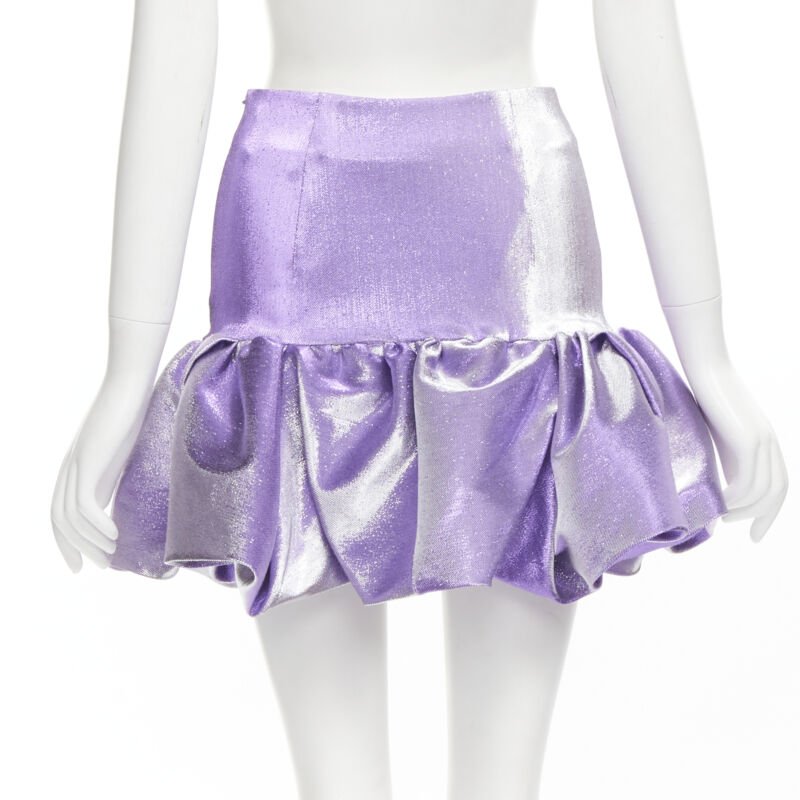 AREA purple metallic cotton blend high waisted puff short short skirt XS