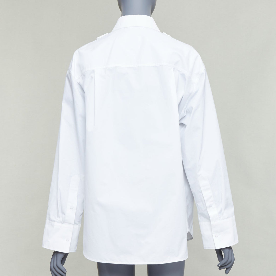 VALENTINO 2023 white floral 3D applique cut out bib dress shirt IT36 XXS