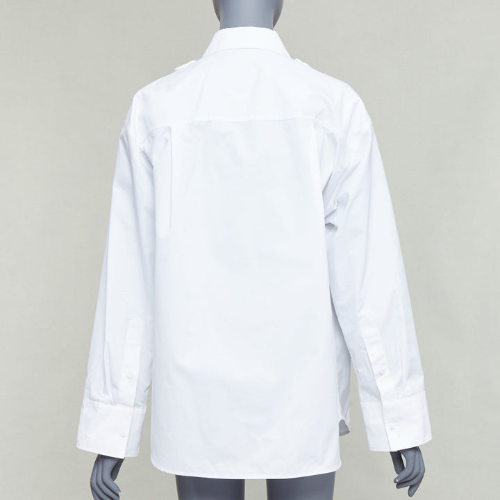 VALENTINO 2023 white floral 3D applique cut out bib dress shirt IT36 XXS