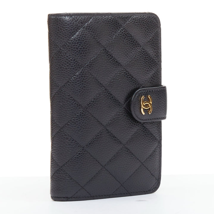 CHANEL Classic Compact Bifold Wallet black quilted caviar gold hardware wallet
