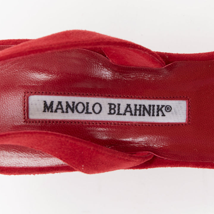 rare MANOLO BLAHNIK red suede harlequin check slingback pumps EU38