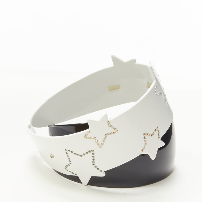 ALEXANDER ZOUARI LOT OF 2 crystal  white star acrylic wide plain black headband