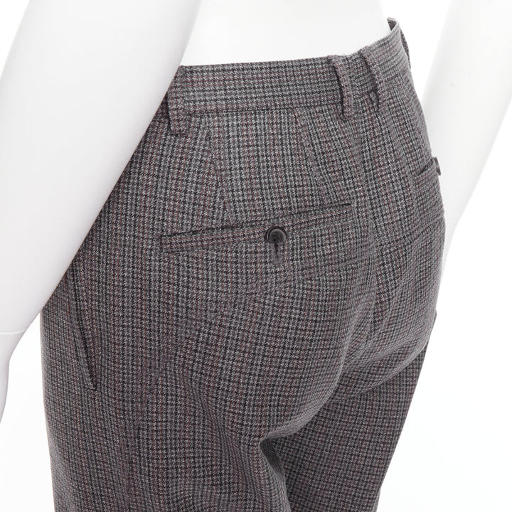 LANVIN grey 100% wool houndstooth knee darts tapered pants FR46 S