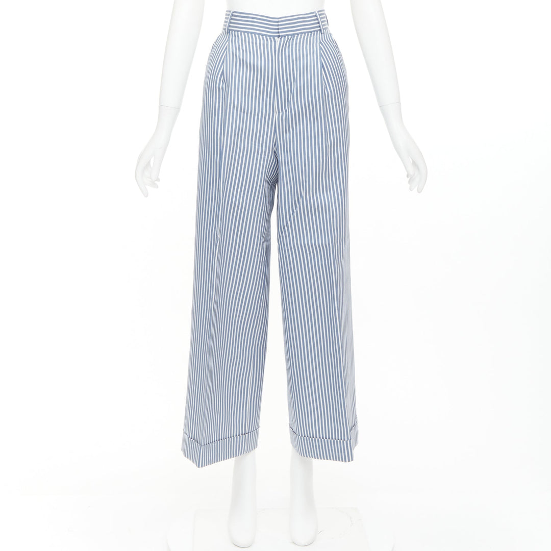 CHRISTIAN DIOR blue white silk cotton striped nautical wide pants FR32 XXS