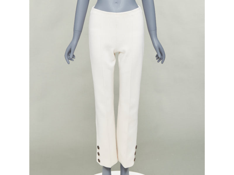 SONIA RYKIEL cream brown horn button embellished hem flare pants