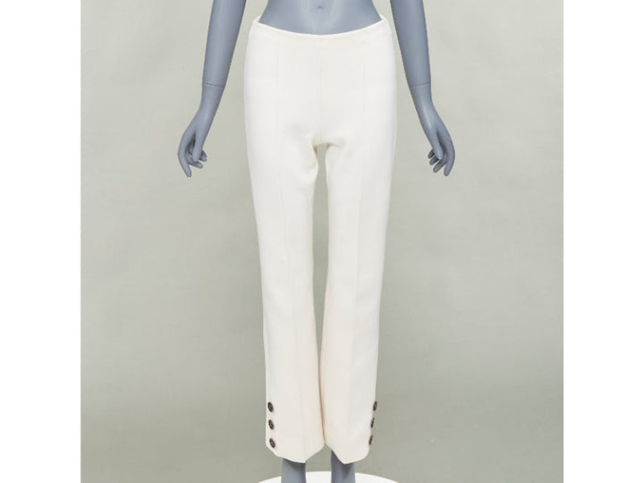 SONIA RYKIEL cream brown horn button embellished hem flare pants