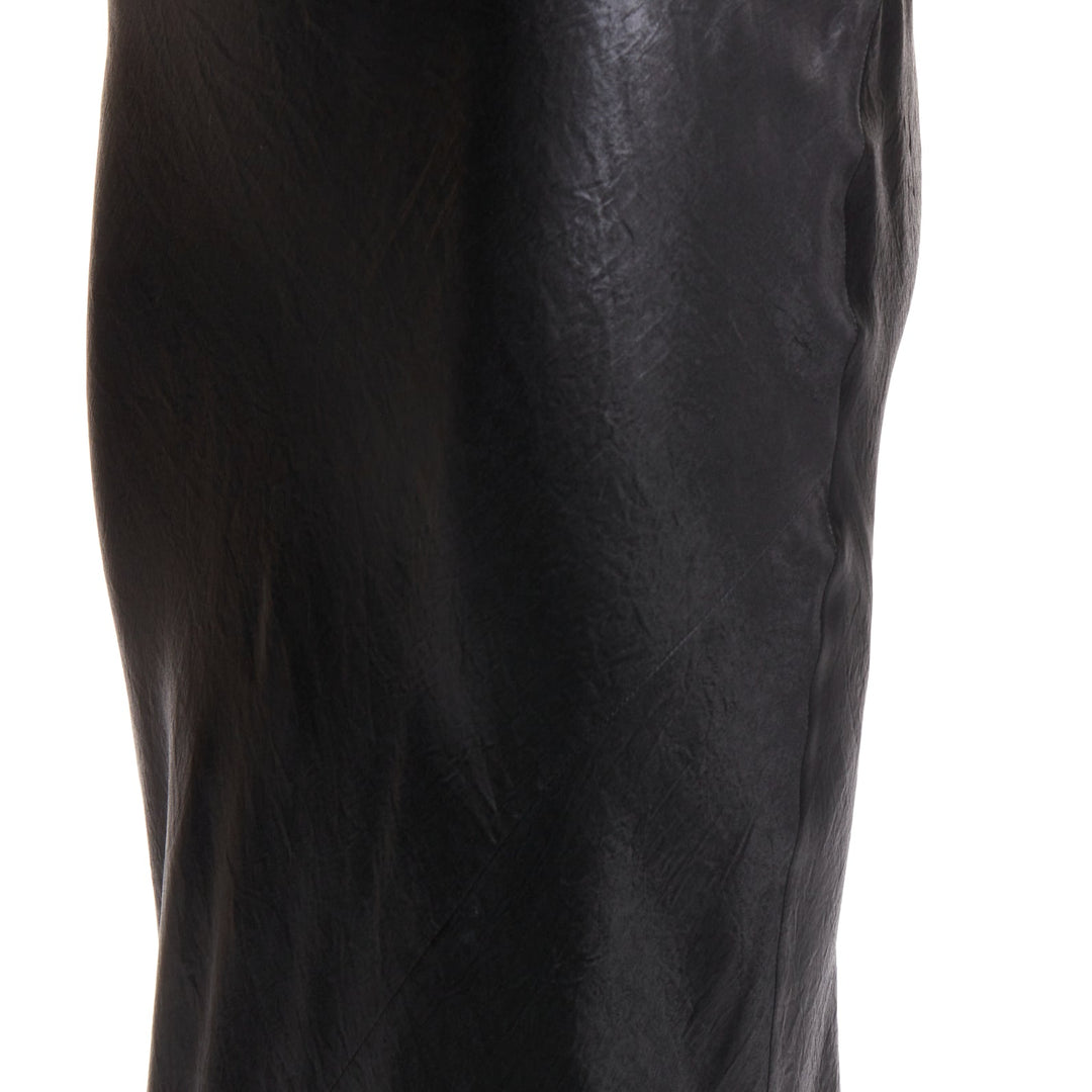 SAINT LAURENT 2023 Runway black iridescent satin plunge cowl back dress FR42 XL