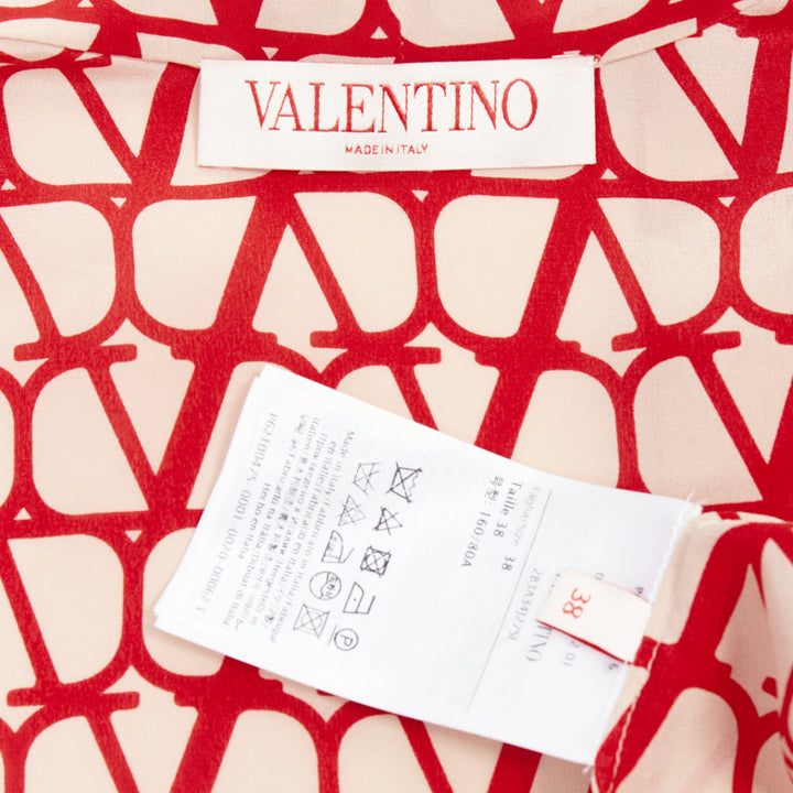 VALENTINO Iconographe Toile crepe de chine silk print tie blouse IT38 XS