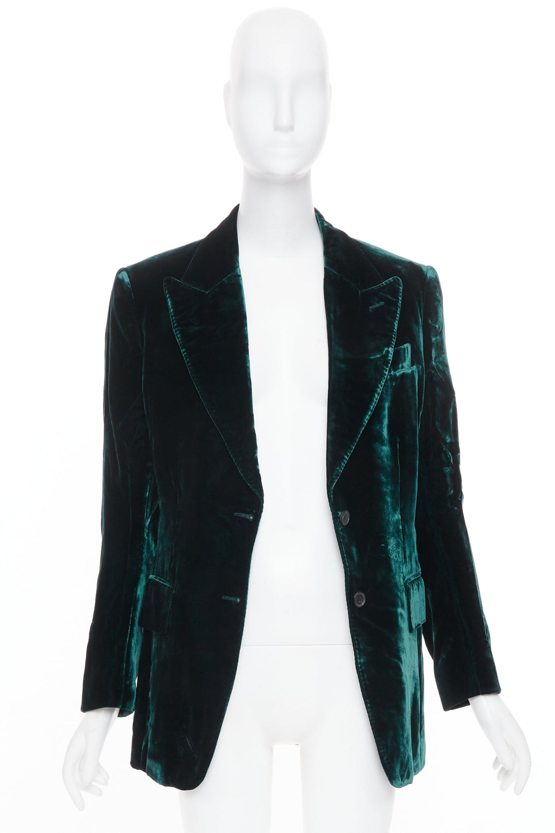 TOM FORD peak lapel 2 button textured emerald green velvet blazer jacket FR36 S