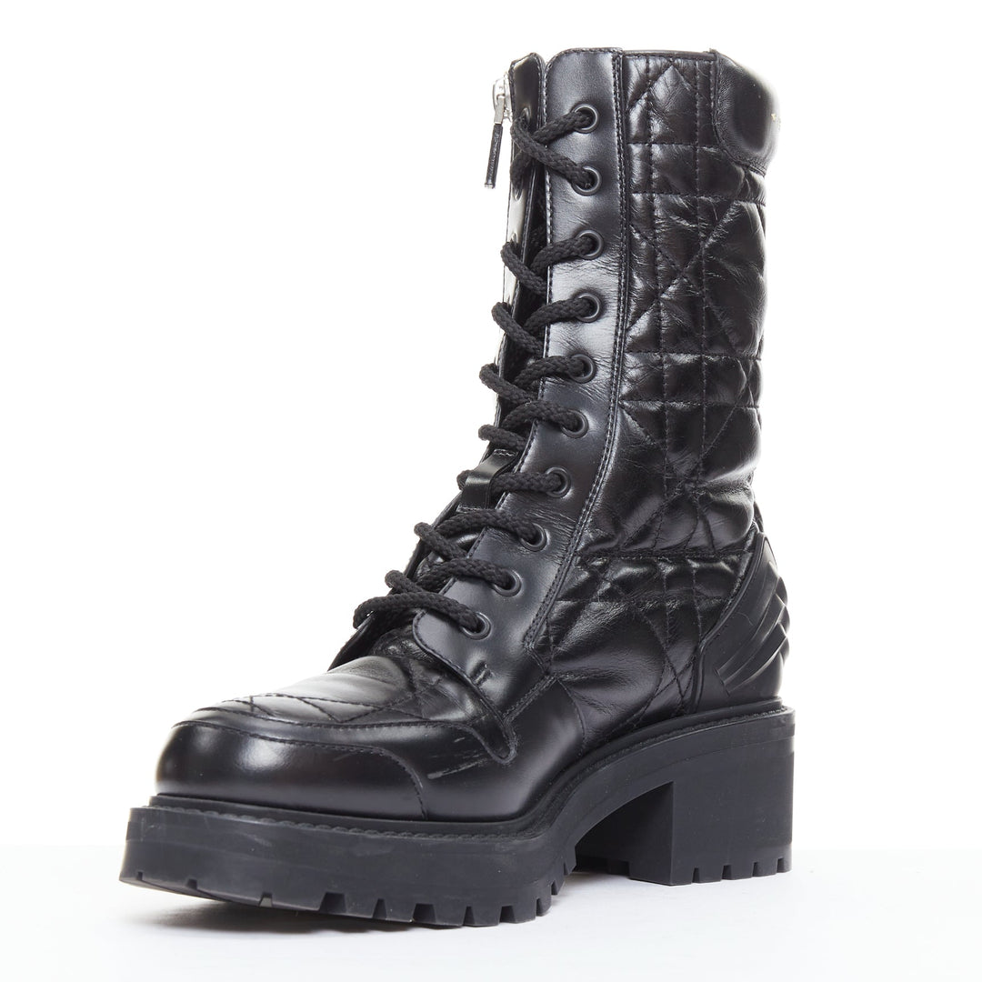 CHRISTIAN DIOR D-Leader black cannage quilted combat boots EU38