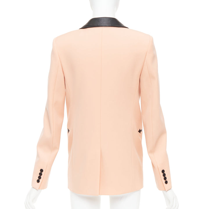 SAINT LAURENT 2018 peach pink wool black leather trim blazer jacket FR36 S