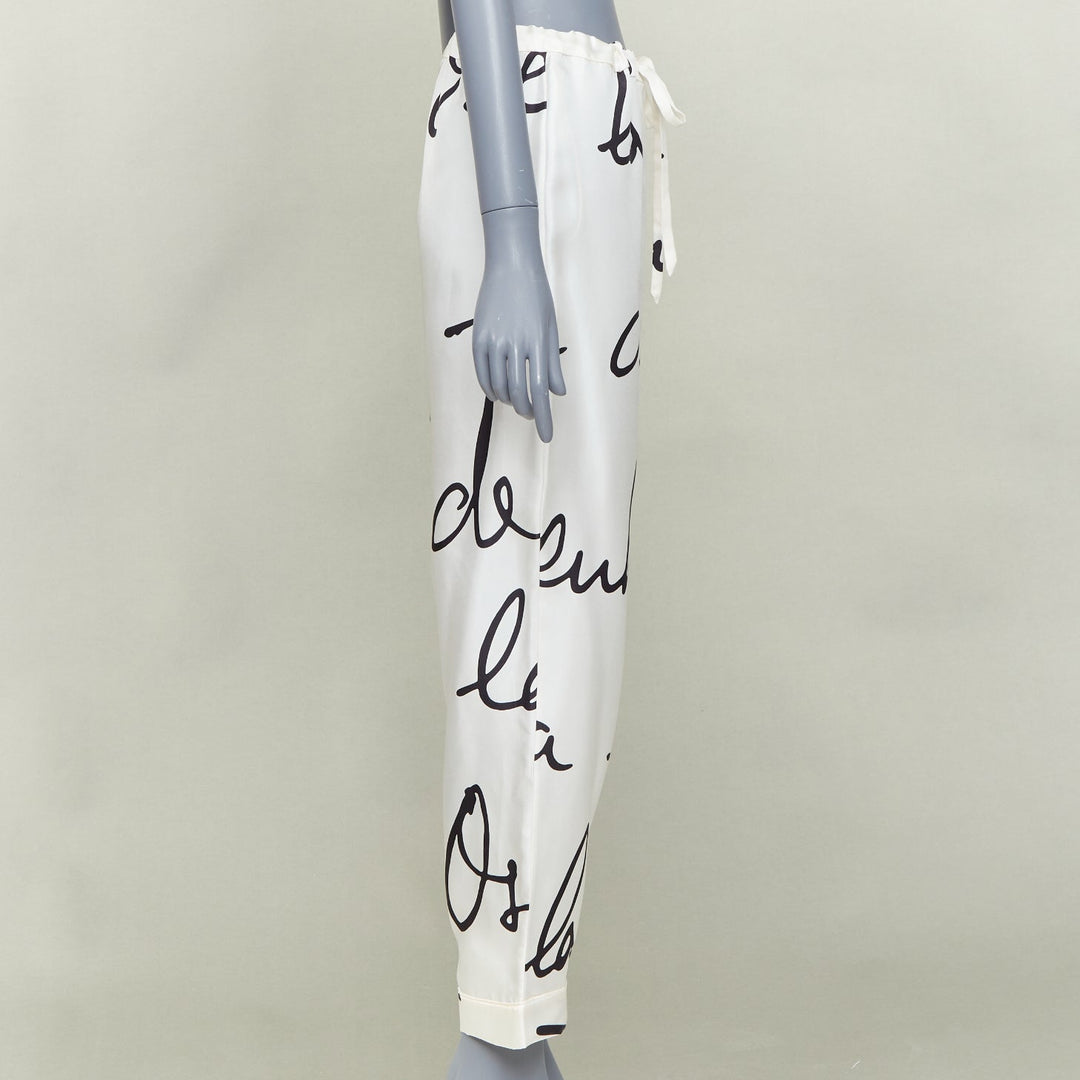 OSCAR DE LA RENTA 2021 100% silk white black graffiti tapered pants XS