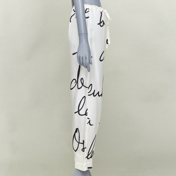 OSCAR DE LA RENTA 2021 100% silk white black graffiti tapered pants XS