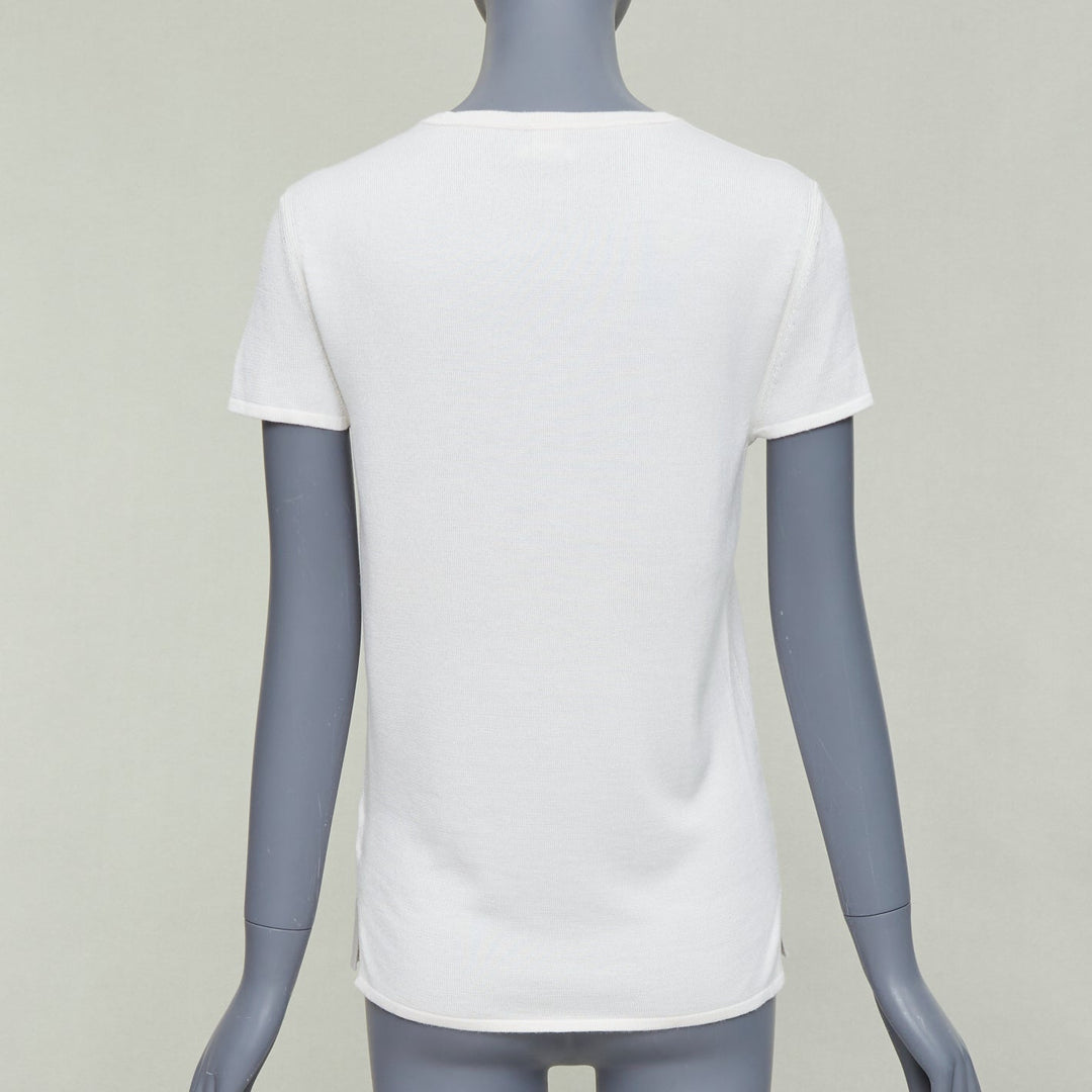 HERMES beige cashmere silk silver H charm short sleeve pullover sweater FR36 S