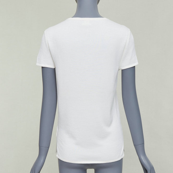 HERMES beige cashmere silk silver H charm short sleeve pullover sweater FR36 S