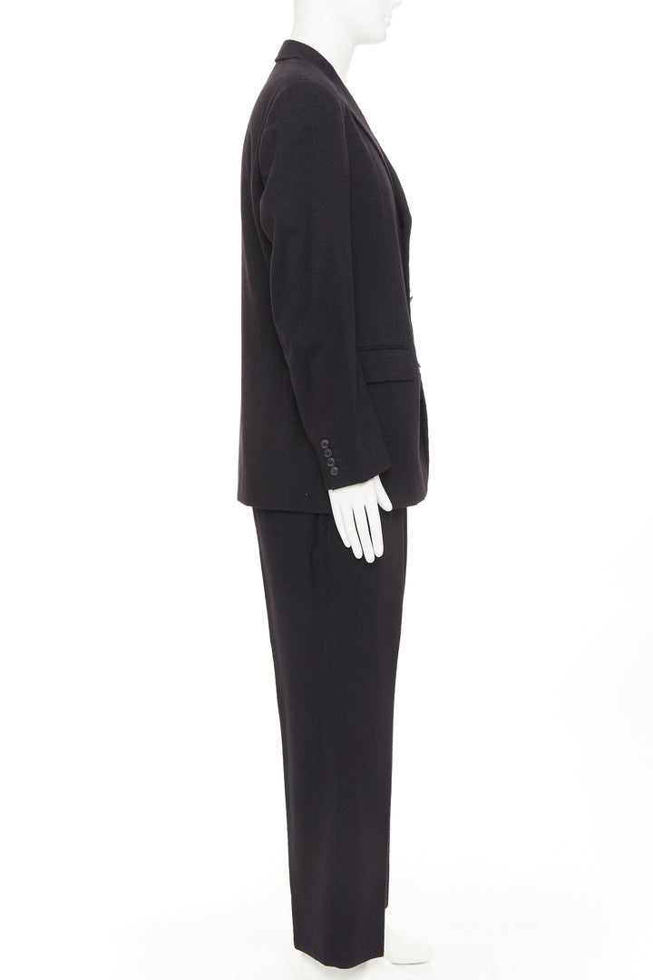 ISSEY MIYAKE black wool blend single breasted flap pocket blazer suit JP4 XL