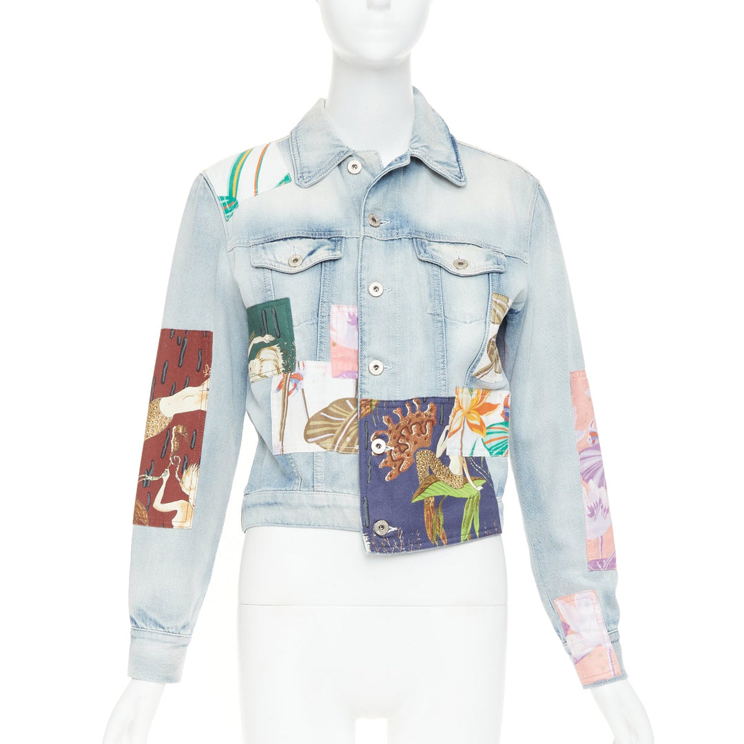 LOEWE 2018 Paula's Ibiza blue mermaid floral patchwork denim jacket