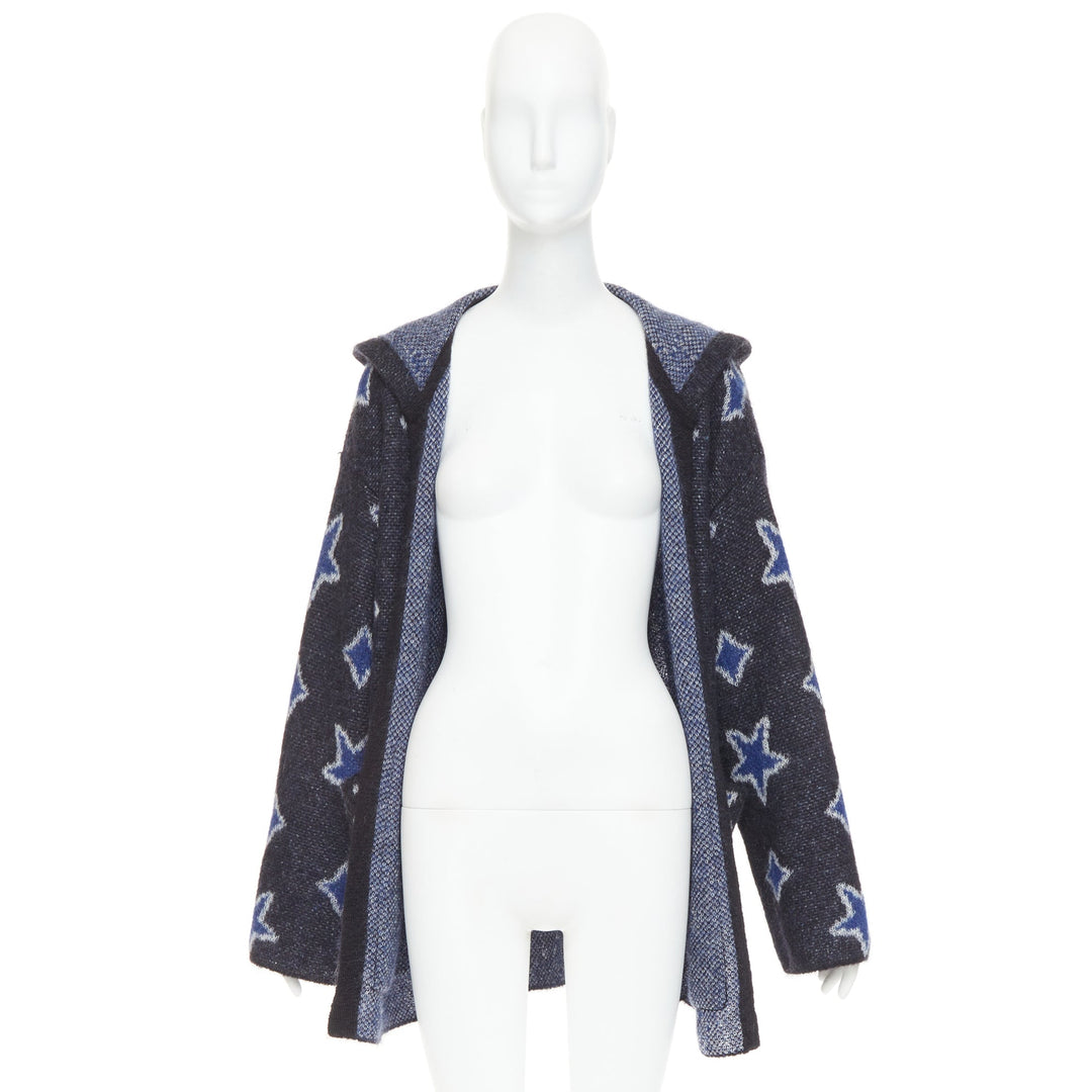 SAINT LAURENT Hedi Slimane 2016 super kid mohair navy star intarsia cardigan XS