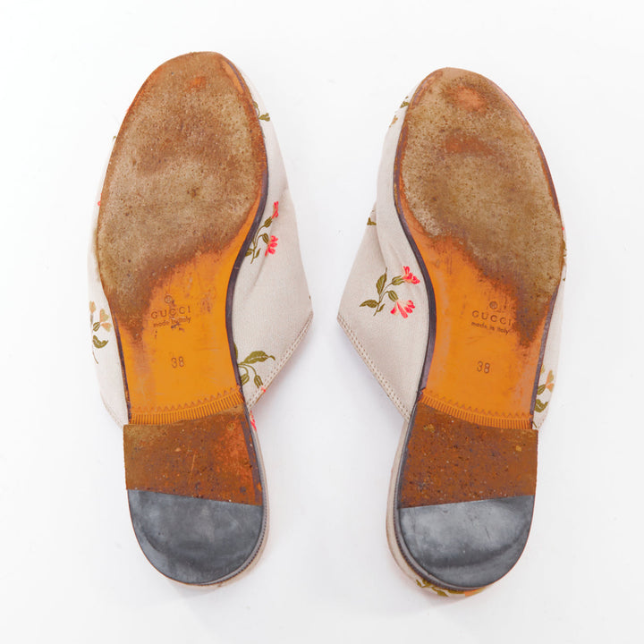 GUCCI Princetown grey floral jacquard gold horsebit mule loafer EU38