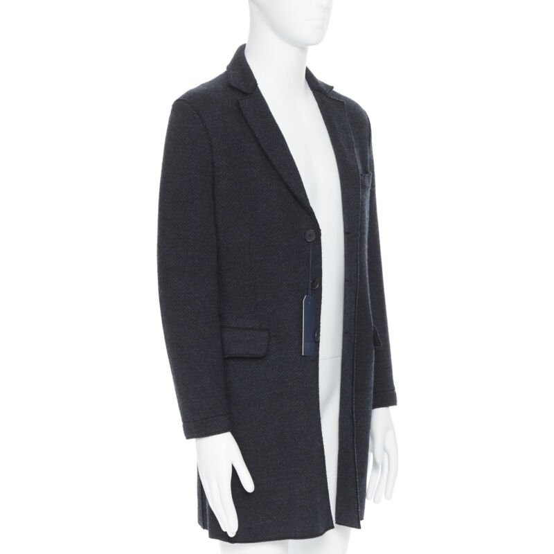 HARRIS WHARF London Anthracite Herringbone Chestercoat wool  coat EU46 S