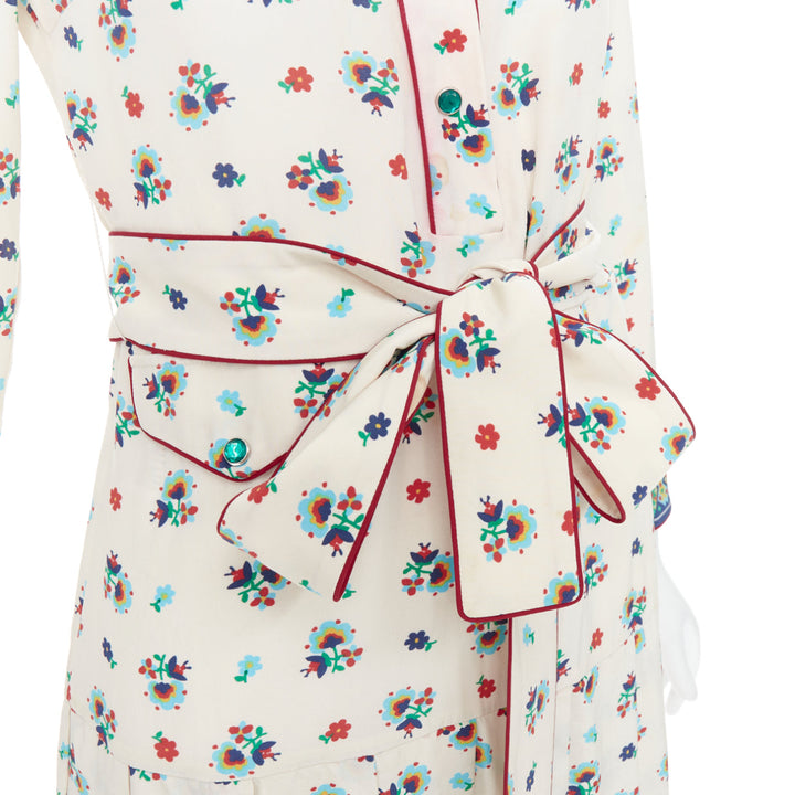 GUCCI 2016 navy cream 100% silk western print belted dress IT38 XS