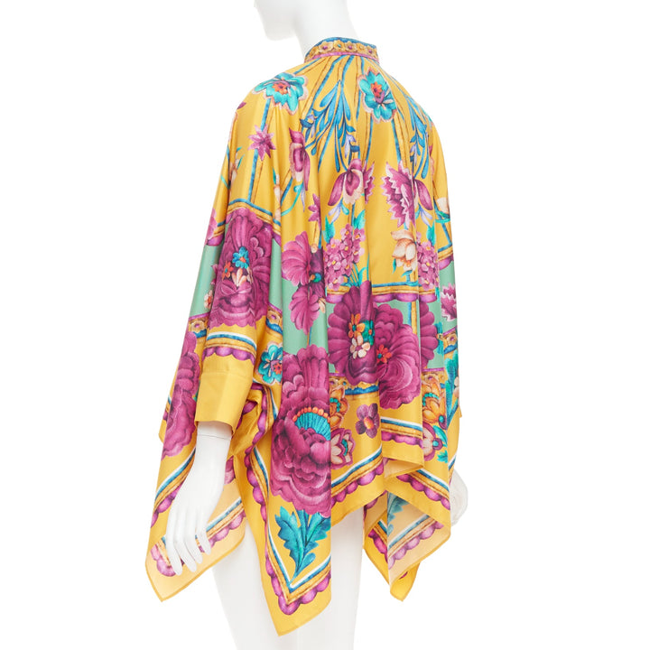 LE DOUBLE J Edition 36 Foulard 100% silk gold pink floral print kaftan shirt XS
