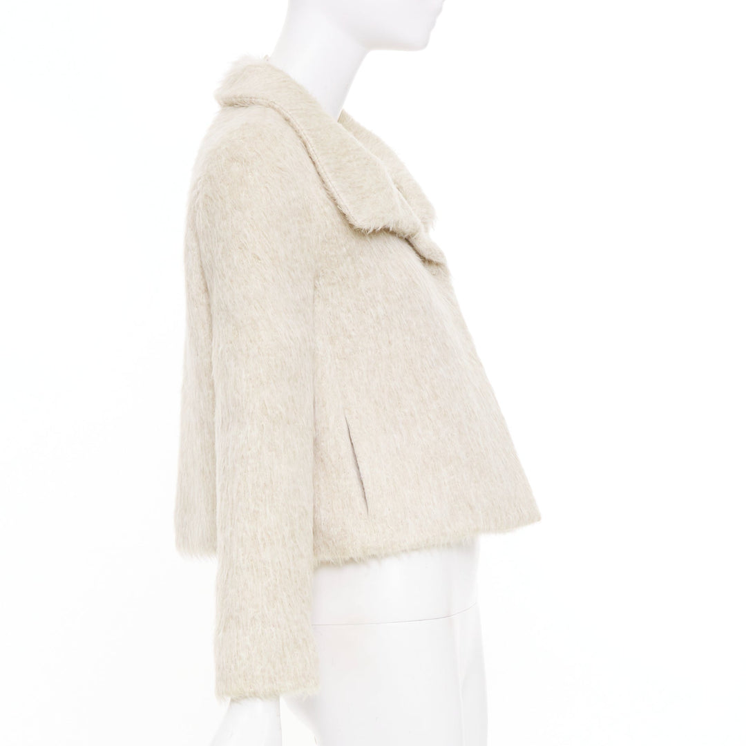 CHLOE Pierre cream fuzzy viscose single tortoiseshell button crop jacket FR34 XS