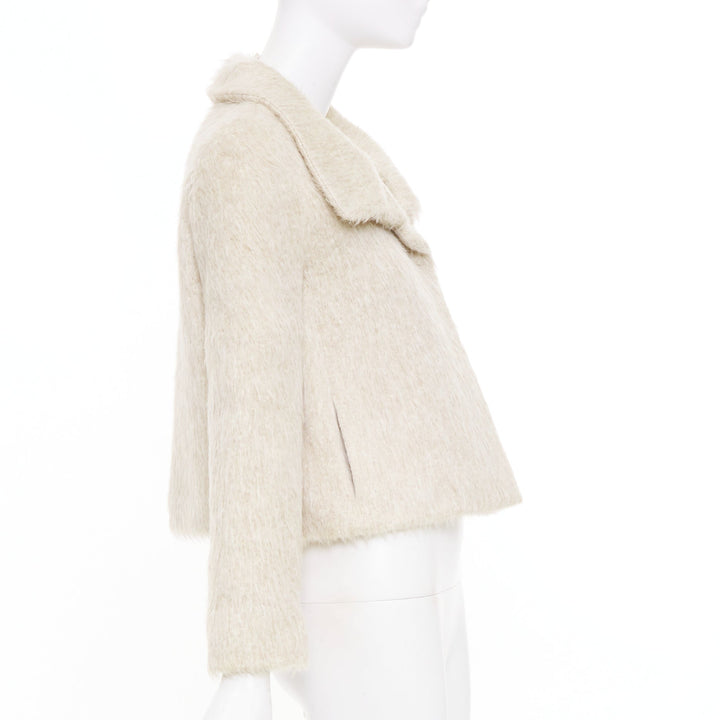 CHLOE Pierre cream fuzzy viscose single tortoiseshell button crop jacket FR34 XS