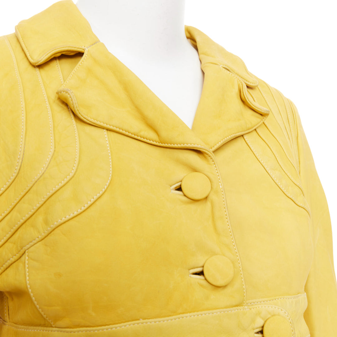 MARNI mustard yellow piped leather empire waist jacket IT38 XS