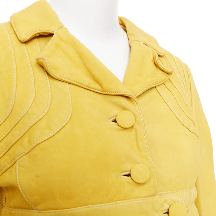 MARNI mustard yellow piped leather empire waist jacket IT38 XS